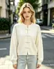 Cárdigan de Punto con Botón de Rana Chino - Cárdigan de Punto de Manga Larga con Cuello Redondo de Color Sólido para Mujer