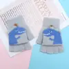 Guantes para niños otoño e invierno cálidos de medio dedo con tapa de dibujos animados lindos de punto con dedos descubiertos para bebé con forro polar engrosado para niños y niñas
