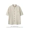 Traje de Lino Lyocell Tencel, Transpirable y Ligero, Cuello mao, Camisa de Manga Corta de Verano, Pantalones Largos, Conjunto Casual de Dos Piezas, Listo para la Venta