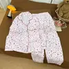 Corazón de Amor Estilo Dulce Ropa de Casa Otoño y Primavera Algodón Nube Cardigan de Manga Larga Conjunto de Pijama para Mujer Se Puede Usar Afuera Estilo Nuevo