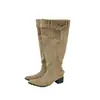 Diseño único, alto atractivo estético, punta fina, caña ancha, botas de tacón alto apilado, botas de vaquero western vintage, tacón grueso, botas largas para mujer