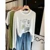 Camiseta de Algodón Blanca Estampada con Copos de Nieve Coreana Dongdaemun para Mujer, Verano Fina Transparente Fresca Holgada Protector Solar Cubre-traje