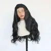 Peruca lace front fabricada em fábrica para exportação, peruca de cabelo longo ondulado cor 1b preto