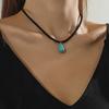 Colar de Flanela Ajustável com Pingente de Gota d'Água Turquesa Estilo Boho para Mulheres e Meninas Festa de Feriado