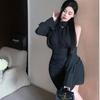 Saia Curta Preta de Nicho de Manga Longa de Alta Qualidade, Temperamento Sexy e Puro, Vestido que Marca a Cintura e Abraça os Quadris para Mulheres na Primavera e no Inverno