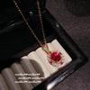 Colar da Sorte de Cabaça de Abóbora, Banhado a Ouro 18K, Corindo Vermelho em Formato de Ovo Antidesgaste Colar Floral Vintage Banhado a Ouro