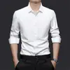 Camisa Blanca de Manga Larga para Hombre de Gama Alta Tallas Grandes Estilo Coreano Camisa Casual de Moda Camisa de Alta Elasticidad para Hombre Sin Planchar