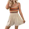 Mono Corto de Verano 2026 Nuevo Estilo Tiktok Transfronterizo Estilo Étnico Europeo y Americano Bordado de Colores Color de Contraste Sin Mangas Ceñido a la Cintura para Mujer