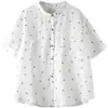 Camisa de Algodón y Lino Artística Retro de Lunares para Mujer, Manga Corta, Verano 2021, Corte Holgado, Tallas Grandes, Top Estilo Mori