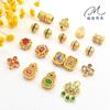 Calabaza antigua de oro incrustada con cuentas de circonio de colores trébol de cuatro hojas candado de la suerte campana accesorios de joyería cuentas de cobre con cuentas accesorios chapados en oro