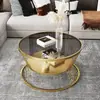 Sala de estar, apartamento pequeño, mesa de centro redonda de vidrio, estilo de lujo ligero, adecuada para hoteles y apartamentos, mesa de té pequeña, color crema, diseño moderno