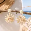 Brincos de Flor Estilo Férias Boêmio para Mulheres, Brincos de Ráfia Trançada Tendência Nicho, Acessórios de Orelha Exagerados Atacado
