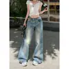 2026 Verano Nuevos Jeans de Pierna Ancha Rectos Lavados Amarillos Retro Americanos para Mujer Pantalones Largos de Longitud Extendida