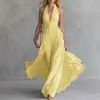 Novo Vestido Moda Feminina Cruzada Europeia e Americana Sexy Cor Sólida Decote V Sem Mangas Cintura Marcada Alcinha