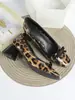 Zapatos Mary Jane Cómodos con Estampado de Leopardo para Mujer, Nueva Moda Versátiles Retro Puntiagudos Ballet Slip-On Bajos de Tacón Alto