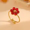 Versátil Flor Colorida Aço Inoxidável Joias Luxo Leve Alto Padrão Olho de Gato Conjunto de Colar Pulseira Brincos Anel
