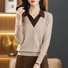 Suéter de Punto Trendy con Cuello Elegante, Nueva Blusa de Otoño de Manga Larga para Mujer, Camiseta Básica Holgada y Adelgazante