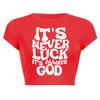 Top Curto Casual Streetwear Europeu e Americano Transfronteiriço Sexy Slim-fit Estilo Spice Girls Estampado com Letras Manga Curta Gola Redonda Mostrando o Umbigo