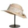 Sombrero de Paja para Mujer con Lazo de Cinta Floral Estilo Francés, Sombrilla de Viaje de Verano con Ala Ancha Estilo Vacaciones Sombrero Pequeño