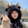 Gorro coreano lindo de asta Navidad moda versátil para damas gorro de lana tejido forrado de vellón cálido protección para las orejas gorro para el frío tendencia