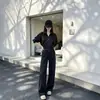 Conjunto súper elegante: un conjunto completo de sudadera deportiva casual juvenil estilo coreano y pantalón de pierna ancha de dos piezas para mujer en otoño e invierno