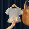 Camiseta de Manga Corta para Niña 2026 Nuevo Estilo Niña Pequeña Blanca Bonita Camiseta de Manga Media para Niños Verano Bebé Algodón Puro Top