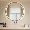 Espejo de baño de hotel de alta gama con marco de aleación de aluminio, espejo de baño redondo LED inteligente, espejo de tocador de pared antivaho