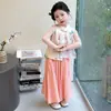 Conjunto Feminino Novo Estilo Chinês 2026 Nova Moda Infantil Roupa de Verão Fina Estilo Nacional Bebê Conjunto de Duas Peças Hanfu