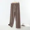 Nuevos pantalones de cuadros para otoño e invierno para mujer, con cintura elástica estilo americano, forro de felpa doblemente cepillado y diseño de pierna ancha, perfectos para uso casual.