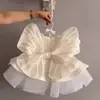 Vestido blanco de princesa con mangas abullonadas para niña, nueva colección primavera 2026, para exportación y AliExpress, adecuado para cumpleaños, damitas de honor y bodas