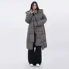 Ropa de Trabajo Americana Chal Gris Abrigo Largo de Algodón para Mujer Invierno Holgado Cuello Grueso Calentador Ropa de Algodón Cálida Chaqueta con Capucha Abrigo