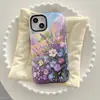 Capa de Celular Popular Flor Pintura a Óleo Roxa para Apple 17Pm, Capa de Camada Dupla Anti-Colisão com Proteção de Película