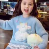 Suéter Feminino de Veludo Minky Gola Redonda Inverno 2026 Novo Estilo Versão Coreana Infantil Soltinho Cartoon Quente Malha Top