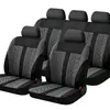 Fundas de Asiento Universales Estilo Comercio Exterior con Diseño de Rayas Verticales y Acolchado Alado, Modernas, Exquisitas y Cómodas, Juego de 9 Piezas para Automóviles de Cinco Plazas