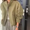 Chaqueta Corta de Manga Larga Versátil Casual Holgada con Cuello Alto y Diseño de Cremallera Estilo Retro Hong Kong Otoño Coreano para Mujer