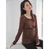 [Personalizado] Roupa de Maternidade, Camiseta Térmica de Veludo Alemão, Novo Estilo Tendência para Mães, Estilo Coreano, Roupa Íntima de Cor Sólida, Manga Longa Slim Fit de Inverno