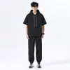 Traje Pantalón de Nueve Puntos Marca de Moda Traje de Dos Piezas Holgado Deportivo de Manga Corta Traje Casual Juvenil de Primavera Algodón Gris