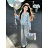 Conjunto moderno y a la moda para niños mayores, nuevo estilo primavera y otoño, conjunto de dos piezas dulce y lindo: sudadera de manga larga con estampado de estrellas y pantalones de pierna ancha