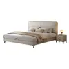 Bloque de Tofu Piel Genuina Cama Moderna Minimalista Apartamento Pequeño Dormitorio Principal Capa Superior Piel de Vaca Cama Delgada Minimalista Italiana con Bordes Uniformes Cama Suave