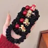 Goma para el pelo con bloques de color negro y rojo, con pequeño caballo dorado y decoración de la fortuna para el Año del Caballo, adecuada para coletas altas, goma para el pelo de mujer