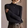 Top de Manga Larga de Cuello Alto para Mujer Otoño/Invierno Nuevo Estilo Costillado Tacto de Alta Calidad Hombros Rectos Adelgazante Estilo Coreano Top Sencillo