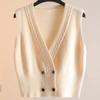 Chal de Punto Retro Francés para Mujer con Diseño de Doble Botonadura, Chaqueta de Punto sin Mangas, Chal Delgado y Versátil