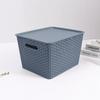 Caja de Almacenamiento Hogar Caja de Almacenamiento Grande con Tapa Se Puede Apilar con Calado de Imitación Ratán Cesta de Almacenamiento para Escritorio Misceláneo Juguetes