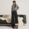 Jeans Vintage Azul Profundo de Perna Larga para Mulheres, Inverno 2026, Forrado com Lã, Cintura Alta, Emagrecedor, Solto, Fluido, Calças de Comprimento Total