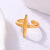 Anel de Aço Inoxidável Exagerado com Tema de Conchas e Estrelas do Mar, Estilo Europeu e Americano, para Mulheres, que Não Desbota, Joia de Ouro 18K