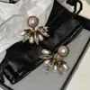 Agulha de Prata Incrustada com Diamantes, Brincos de Pérola Redondos em Formato de Leque, Brincos de Estilo Retrô Francês, Luxo Leve, Brincos de Nicho de Alta Qualidade para Mulheres