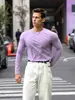 Camiseta Casual Americana de Color Puro con Cuello Redondo y Mangas Largas Elástica de Secado Rápido Deportiva Grande Transpirable Top Base para Entrenamiento Deportivo