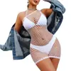 Comércio Exterior Transfronteiriço Lingerie Sexy Estilo Europeu e Americano, Vazada, Malha Transparente, Saia Bodycon, Ombro a Ombro, Gola Halter, Meia-calça Arrastão Justa