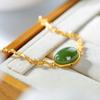 Pulseira de Prata S925 Banhada a Ouro com Jade Pulseira de Jaspe Galhos e Folhas Exquisita Moda Simples Moda Presente