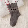 Meias de Lã para Mulheres, Outono e Inverno, Meias Fofas Retro Fair Isle com Cachorro, Engrossadas e Forradas com Lã, Meias Longas Quentes